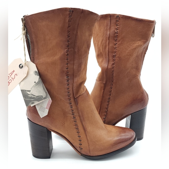 A.S. 98 IVA Leather Heeled Ankle Boots Back Zip Stitching Detail Size EU 38 - Picture 7 of 13